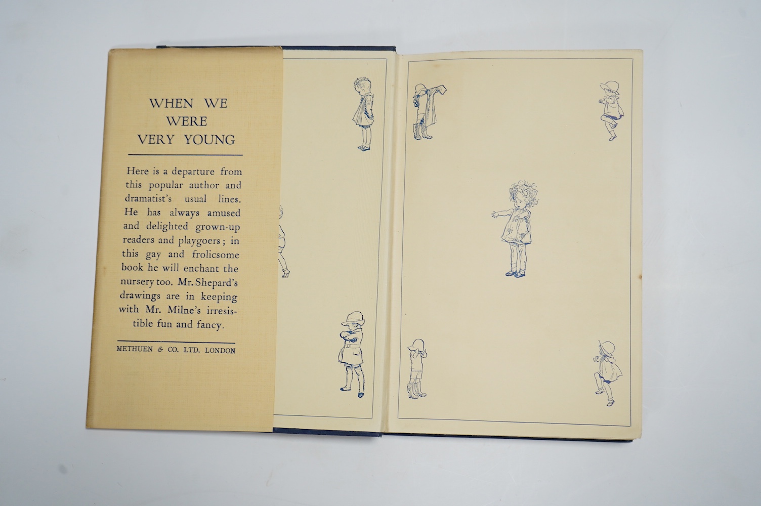 Milne, A.A - When We Were Very Young. Decorations by E.H. Shepard, 5th edition, 8vo, original pictorial cloth, illustrations throughout the text, top edge gilt, pictorial endpapers and dust jacket, Methuen & Co. Ltd., Lo